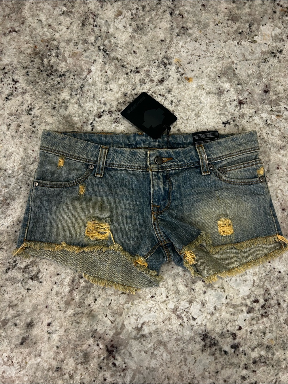 Harley-Davidson Faded Blue Distressed Denim Cutoff Shorts